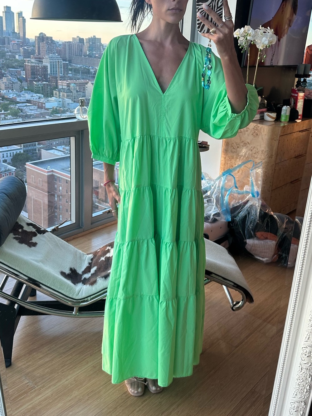 Zara Neon Green V-Neck  Dress